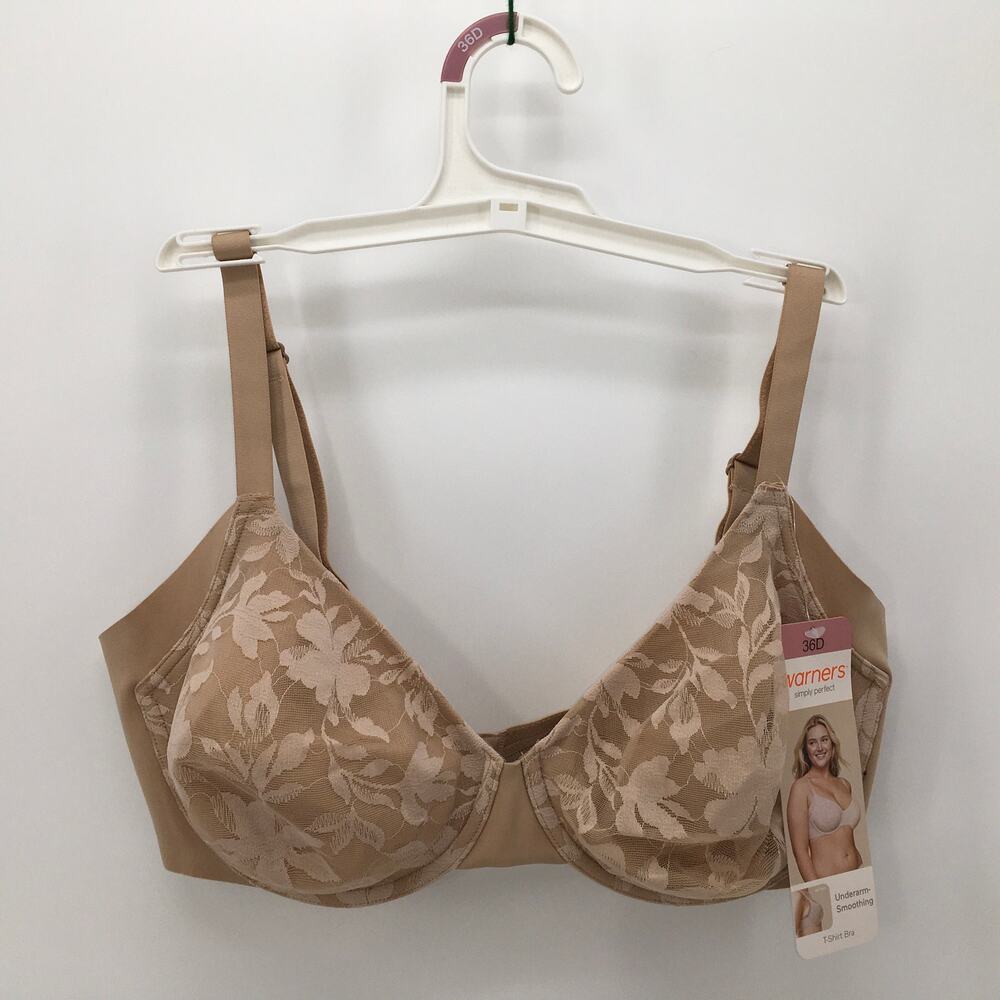 Warner's Simply Perfect Underarm Smoothing T-Shirt Bra 36D NWT Underwire Beige